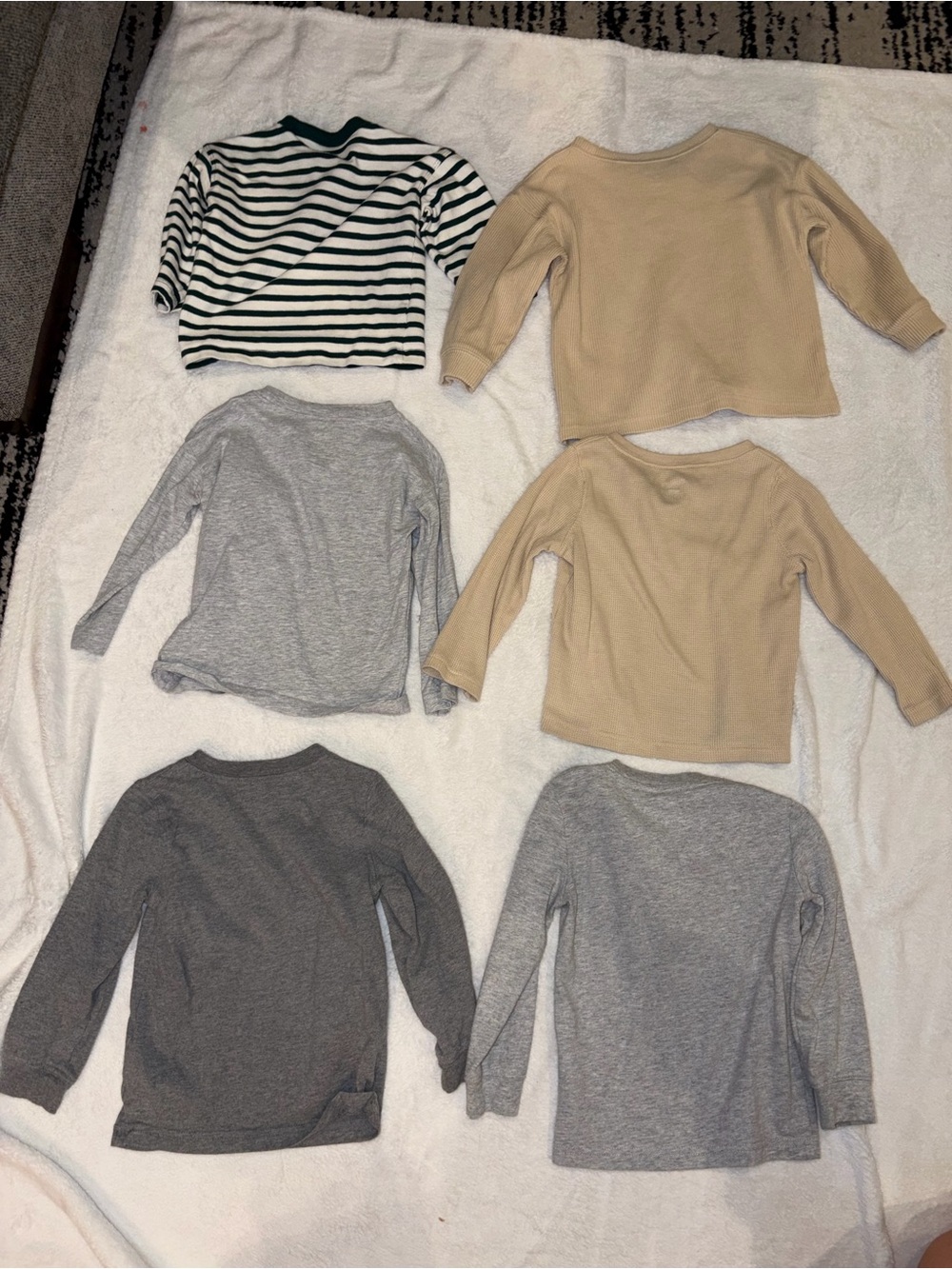 Size 2T Toddler Kids Long-Sleeve 6 Shirt Bundle – Neutral Stripes, Beige & Gray